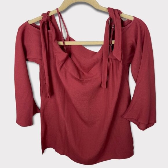 Garmentory Lumiere Pink Tie Cold Shoulder Bell Sleeve Boho Top Size Large Boho L - Picture 9 of 13